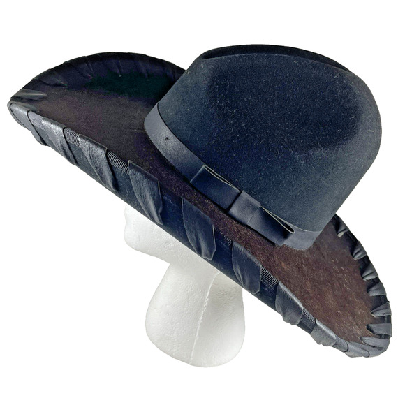 Tony Lama Yuma Leather Cowhide Wool Black/Brown Cowboy Hat Size 6 7/8 (55.5 cm) - Picture 4 of 15